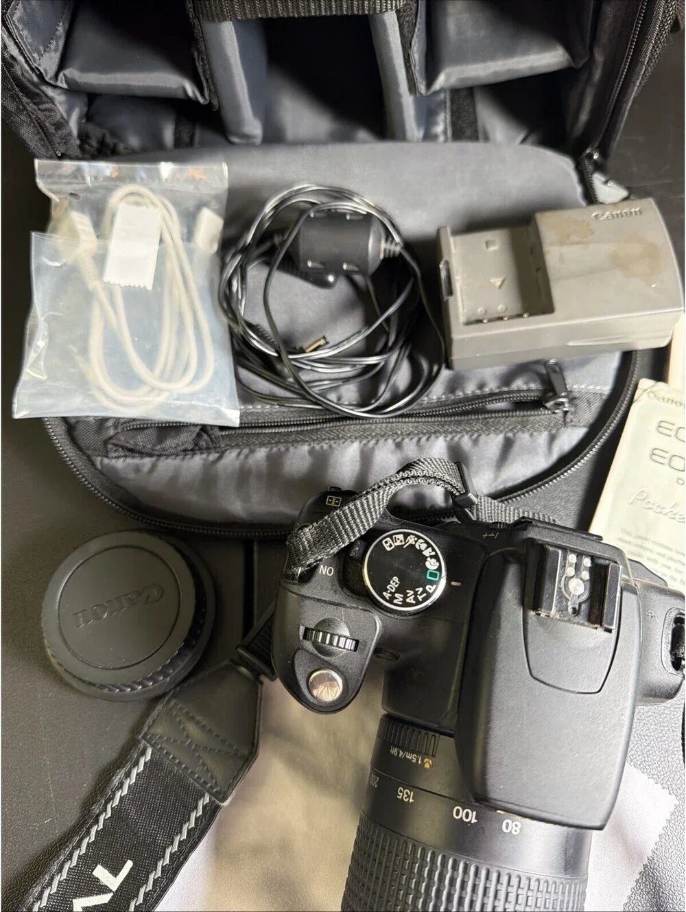 Canon EOS Rebel XS 35mm Film Camera w Battery, Charger, Bag Tested/working